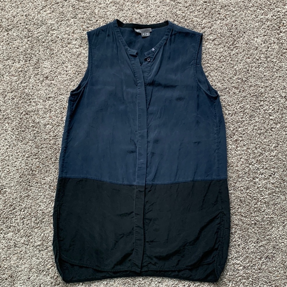 Vince Silk Colour Block Button Up Sleeveless Blouse